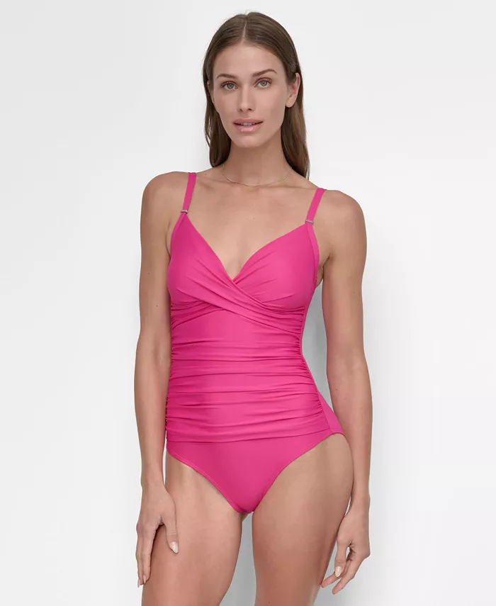 

Женский купальник Crossover Ruched цельный DKNY, розовый
