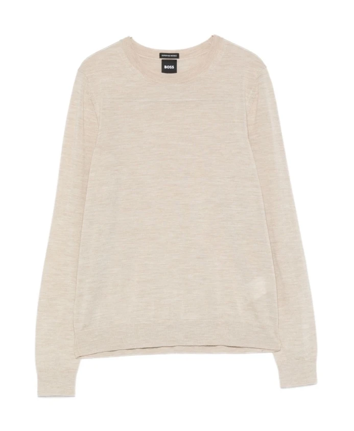 

Бежевый шерстяной свитер с круглым вырезом Boss Black, бежевый
