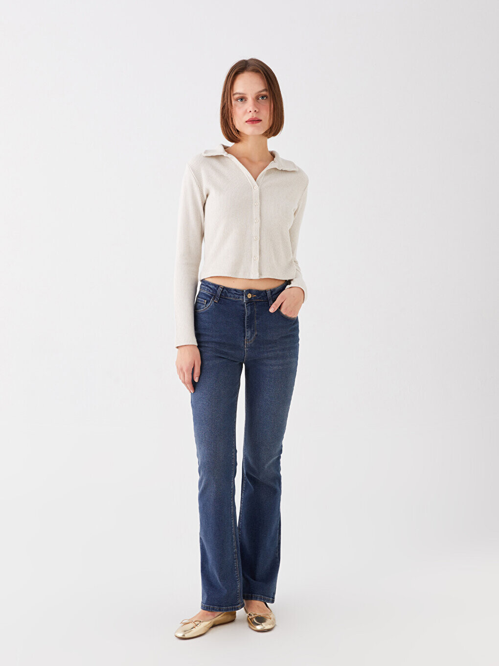 

Расклешенные женские джинсовые брюки LCW Jeans, среднее индиго родео