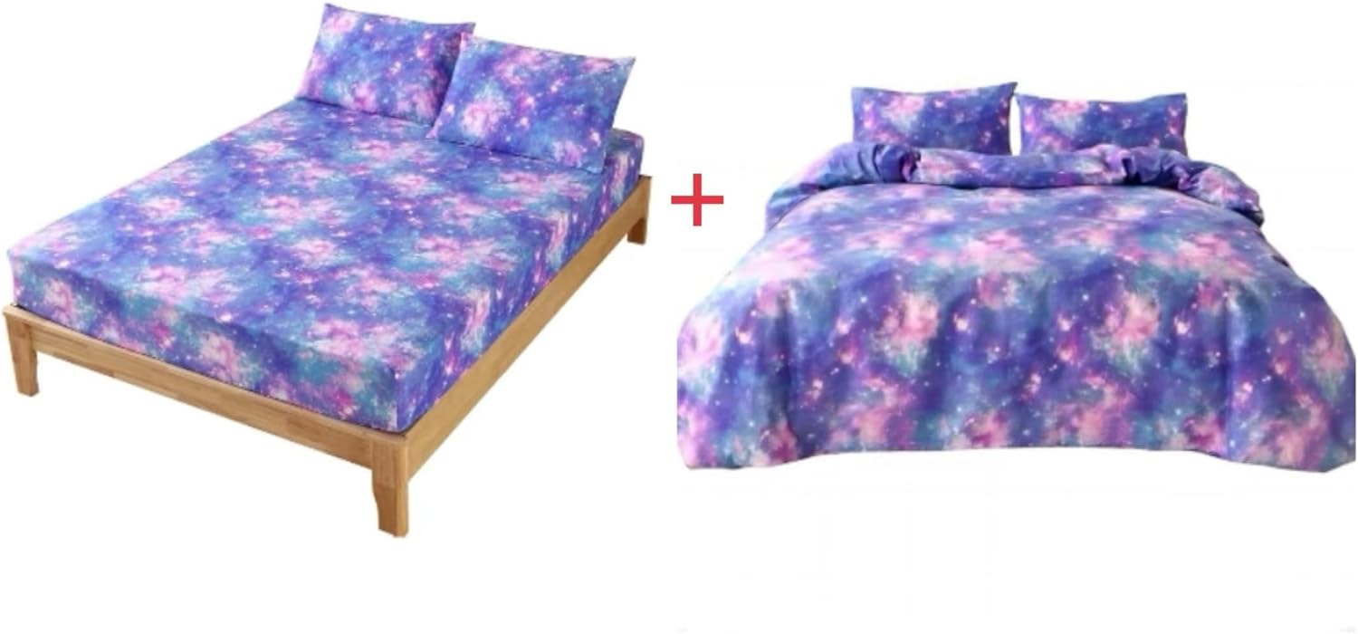 

SDIII 6PCS Colorful Galaxy Twin Пододеяльник и комплект простыней, Кровать в сумке Galaxy Bedding Twin, Роскошный отель, Эстетический декор комнаты для детей, мальчиков и девочек, Twin