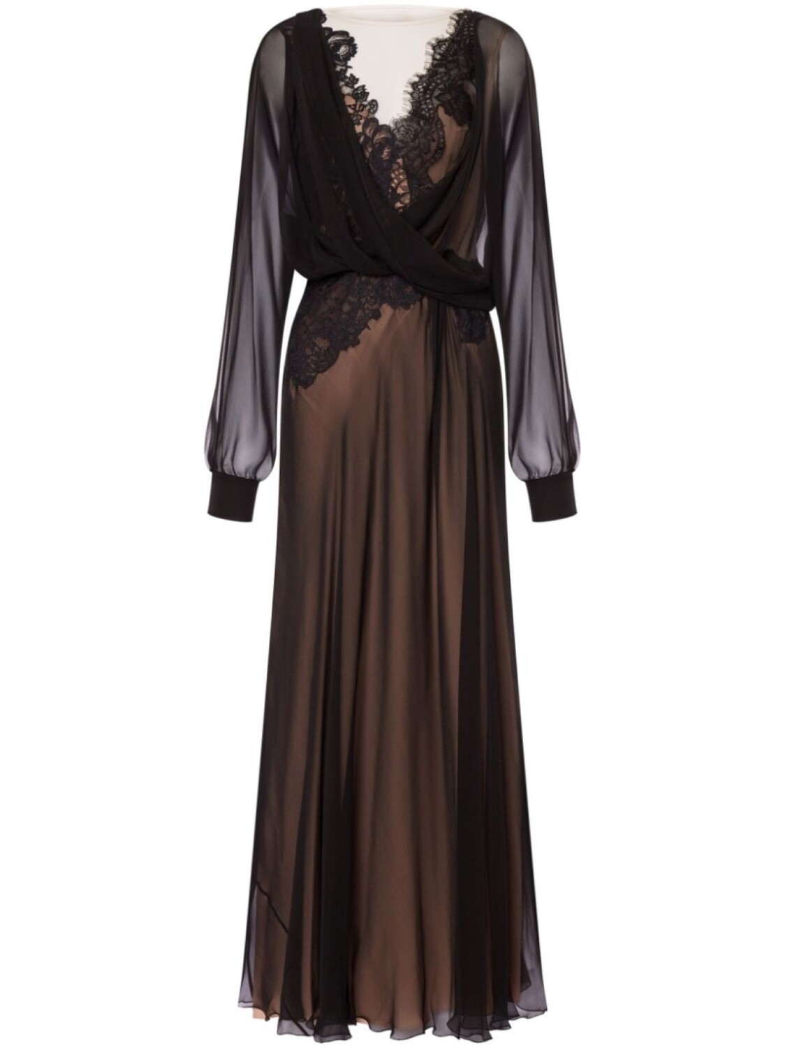 

Платье из шифона с кружевом Alberta Ferretti, черный