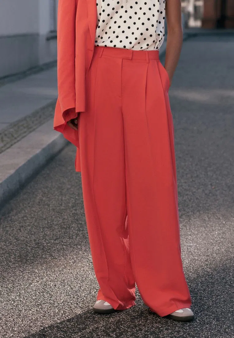 Широкие брюки, свободный крой, Wide Leg Trousers Next, красный