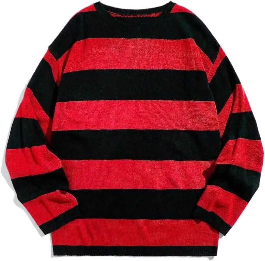 

Мужской свитер-пуловер с полосками и цветными блоками, с дроп-плечом и круглым вырезом YicjSshi