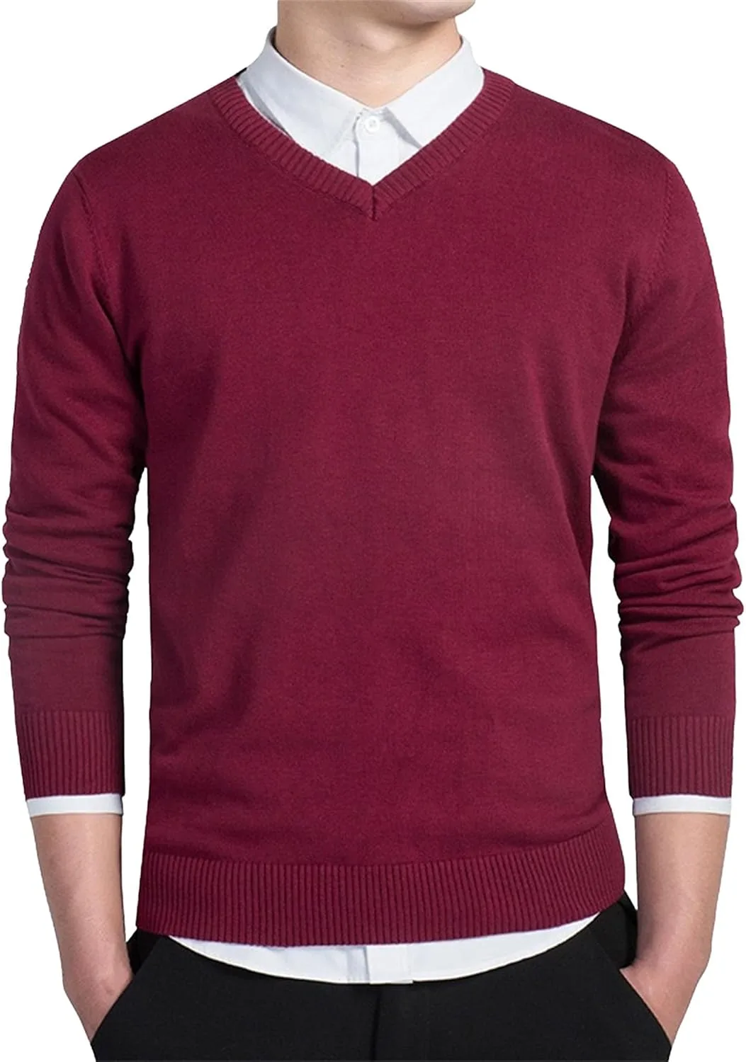 

Классический модный свитер для мужчин Slim Fit с длинным рукавом и V-образным вырезом QOAAIE