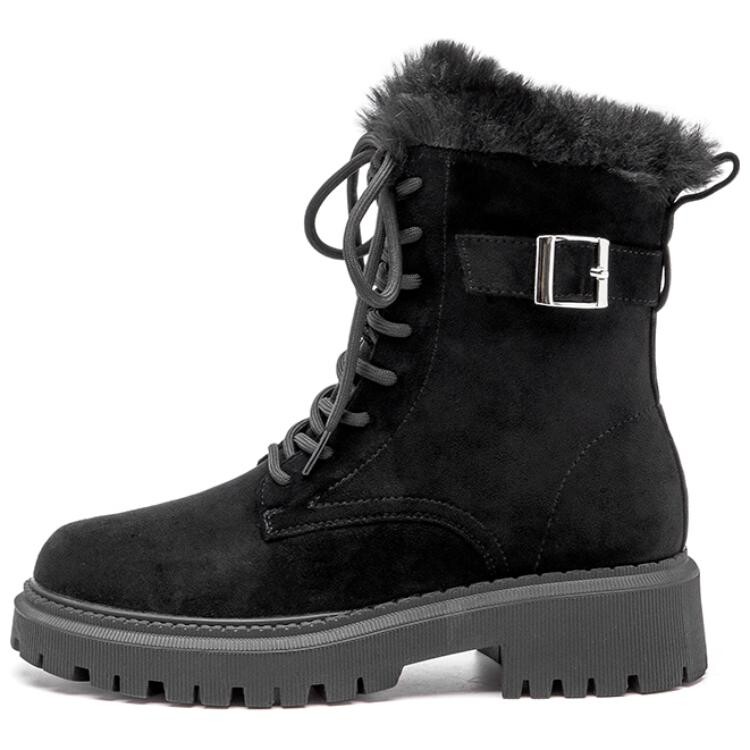 Ботинки женские Agsdon Martin Boot на шнуровке с мехом, черный — фото 3