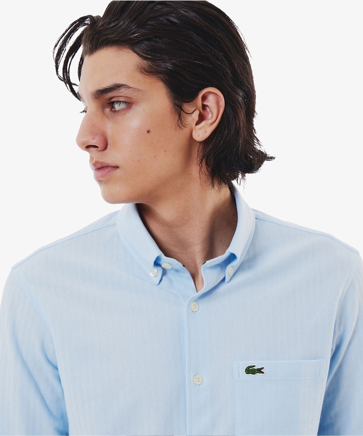 Рубашка из трикотажа с жаккардовой полосой и пуговицами LACOSTE, Light blue — фото 3