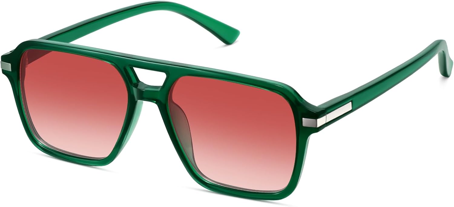 

Ретро-очки-авиаторы для женщин и мужчин, модные, классические, квадратные, в стиле 70-х, 80-х, 90-х, винтажные, с двойной перемычкой, модель FZN813 Fozono, Clear Green/Gradient Red