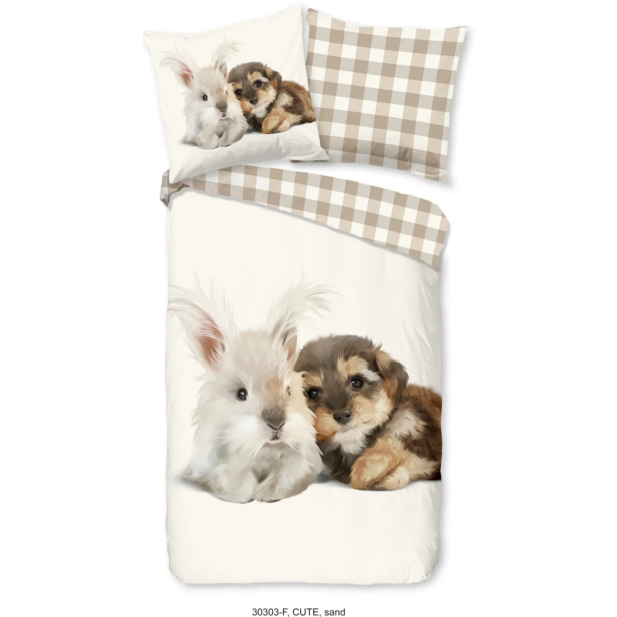 

Доброе утро детское постельное белье "Cute Rabbit & Dog", бобер, 135х200, мягкое, теплое, на молнии, двусторонний вид, детский, животное Good Morning, цвет sand/natur