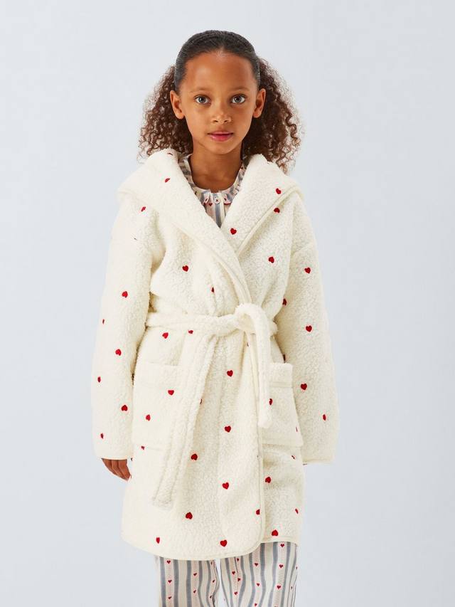 

Детский халат из флиса с мини-сердечками John Lewis, Off White