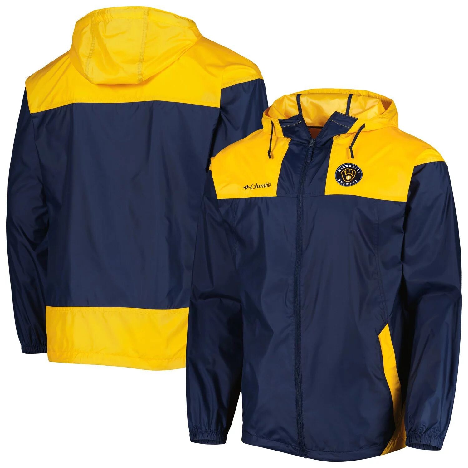 

Мужская ветровка Columbia Navy/Gold Milwaukee Brewers Omni-Shade Flash Forward Challenger с молнией во всю длину