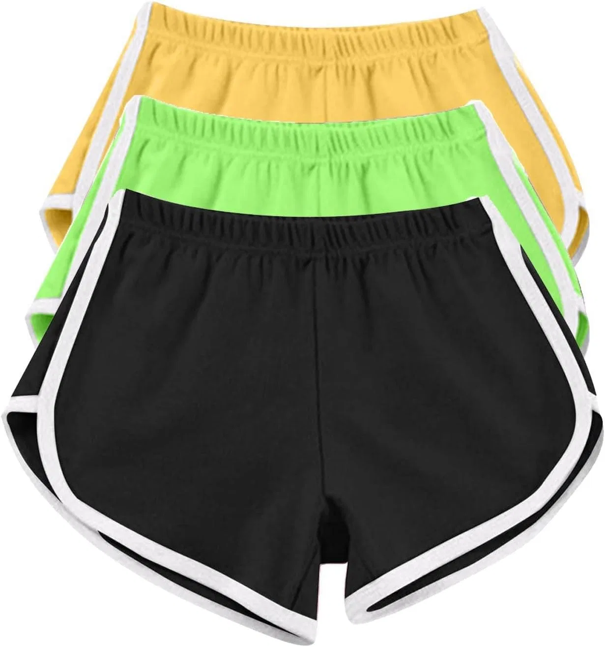 Спортивные шорты для женщин, 3 шт, полиэстер, спандекс, B3-black + Apple Green + Yellow