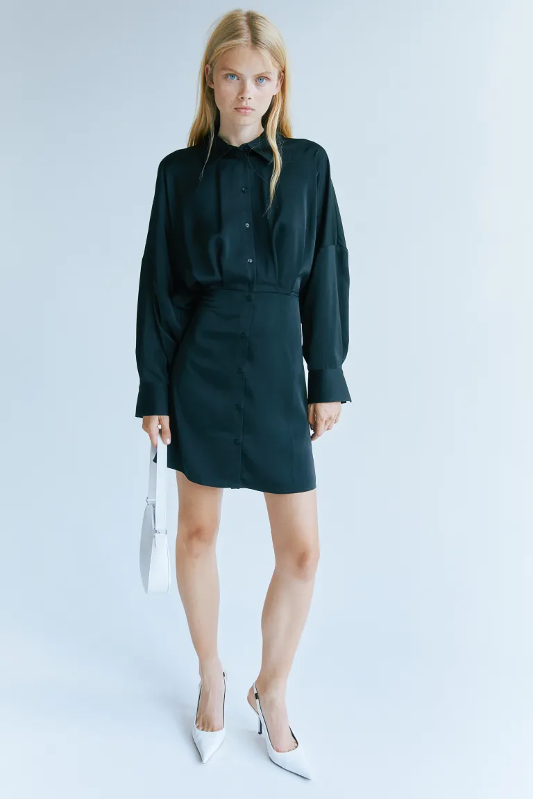 

Платье-рубашка из атласа H&M, черный