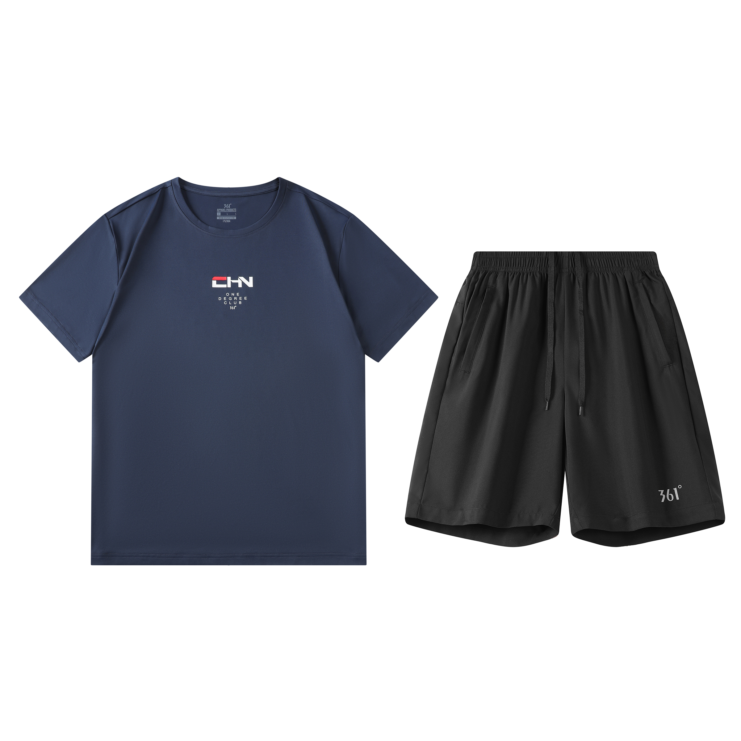 

Тонкий футболка Casual Sportswear Unisex с круглым вырезом 361°, clothing sets (classic темно-синий top+super черный shorts)