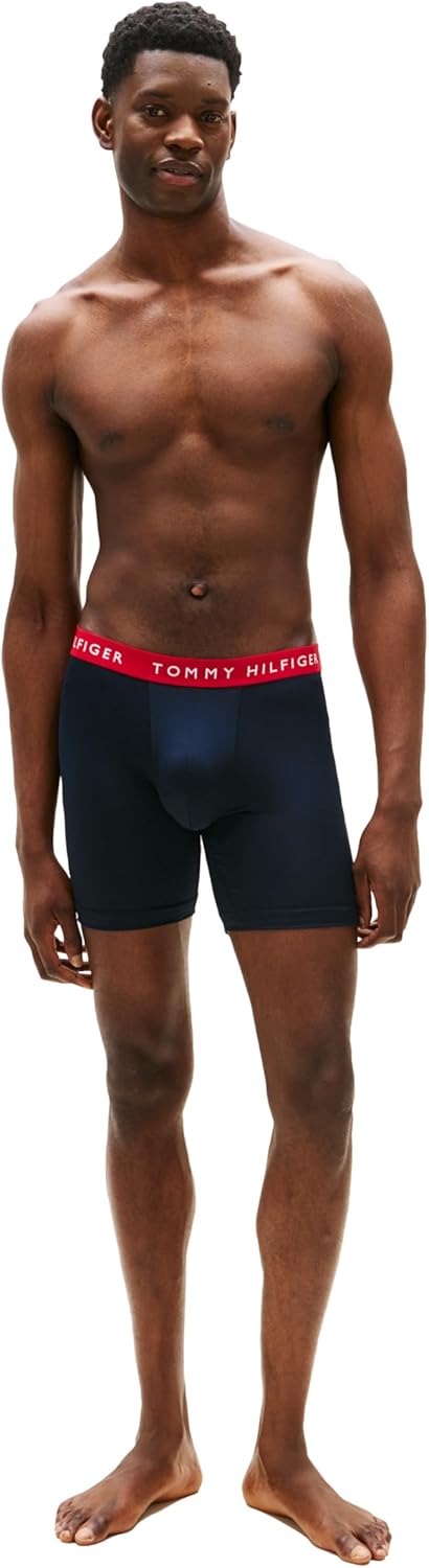 Комплект из 3 пар трусов-боксеров Tommy Hilfiger Micro Classics для мужчин, Desert Sky W/White Waistband, Desert Sky W/ Primary Red Waistband, Desert Sky W/ Desert Sky Waistband — фото 2