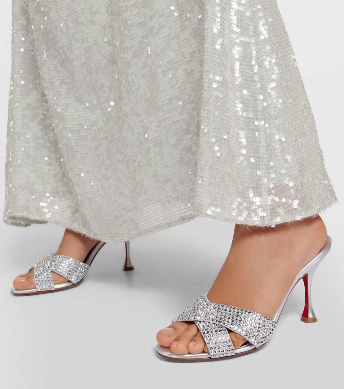 Кожаные мюли mariza с декором Christian Louboutin, серебро — фото 4