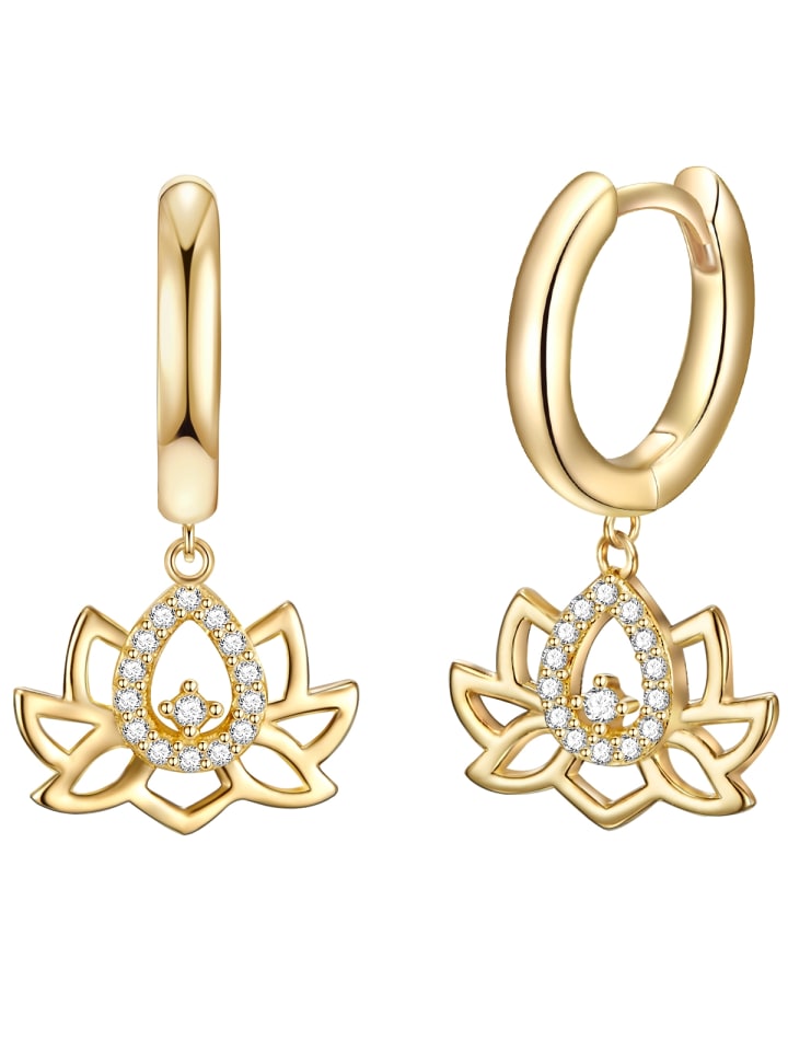 

Rafaela Donata Серьги-кольца в форме цветка лотоса из стерлингового серебра с кубическим цирконием в оправе из желтого золота