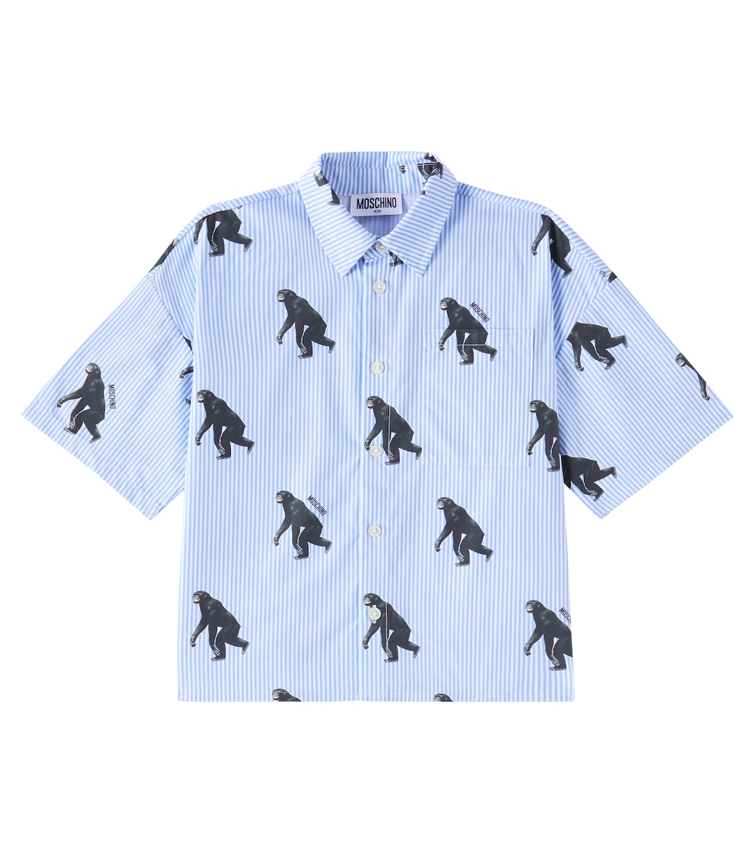

Рубашка из хлопка в полоску с принтом Moschino Kids, Azure Strpes