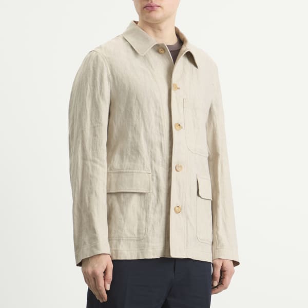 Рабочая куртка из хлопка и льна в елочку Dries Van Noten, off белый — фото 2