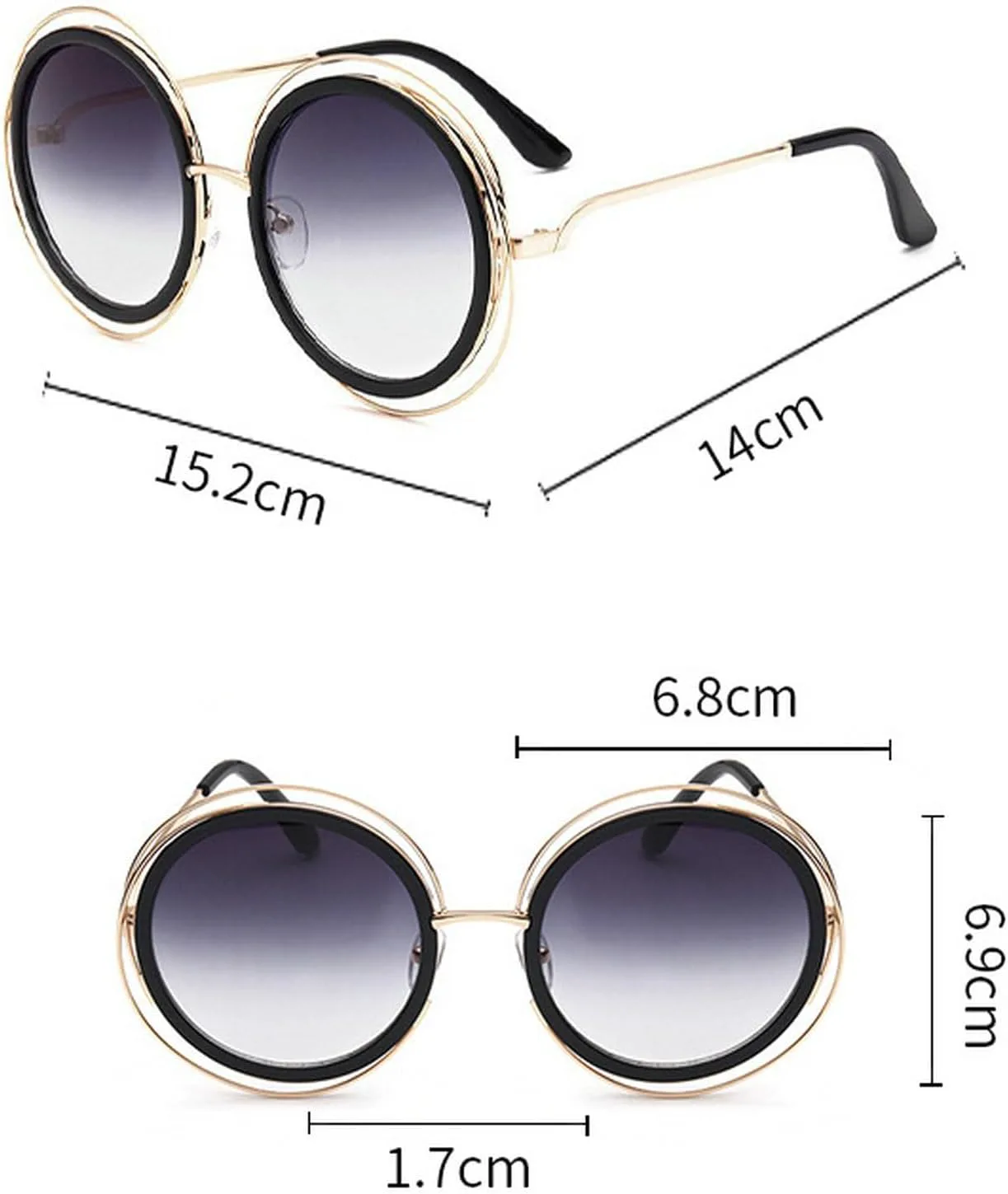 

Круглые солнцезащитные очки для женщин, модные, в металлической оправе, винтажные, большие, с градиентным переходом цвета, защита от УФ-излучения UV400 mincl, Gray