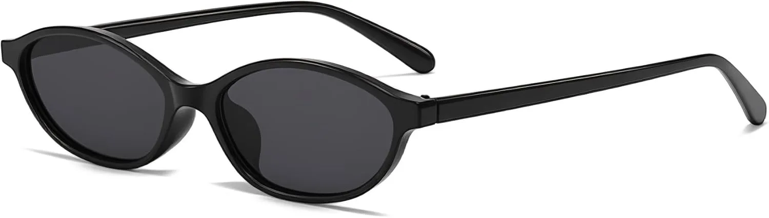 

Ретро-солнцезащитные очки овальной формы для женщин, «кошачий глаз», в стиле 90-х, легкие, узкие, модные, с защитой от УФ-излучения RRNNWW, Black Frame - Black Lens