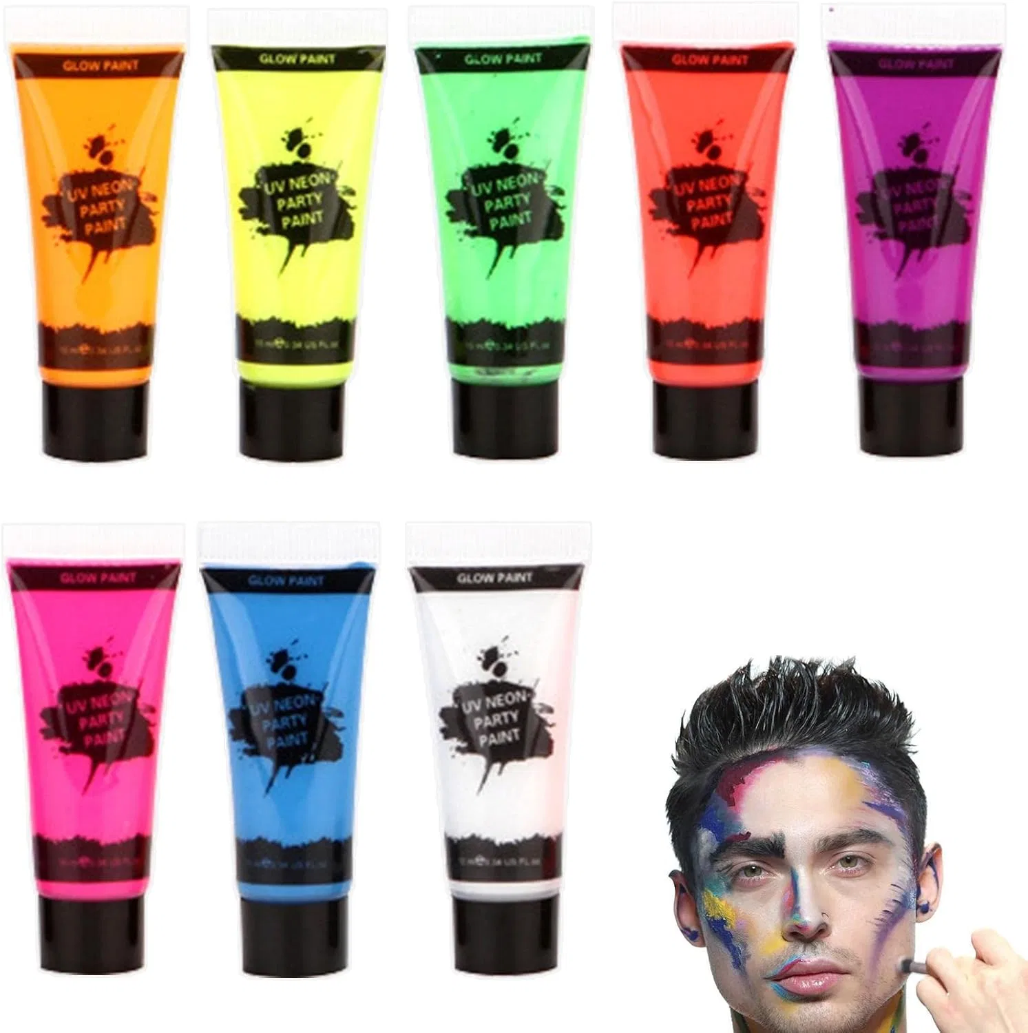 Набор для боди-арта Black Light Face and Body Paint Luganud 8 цветов по 10 мл