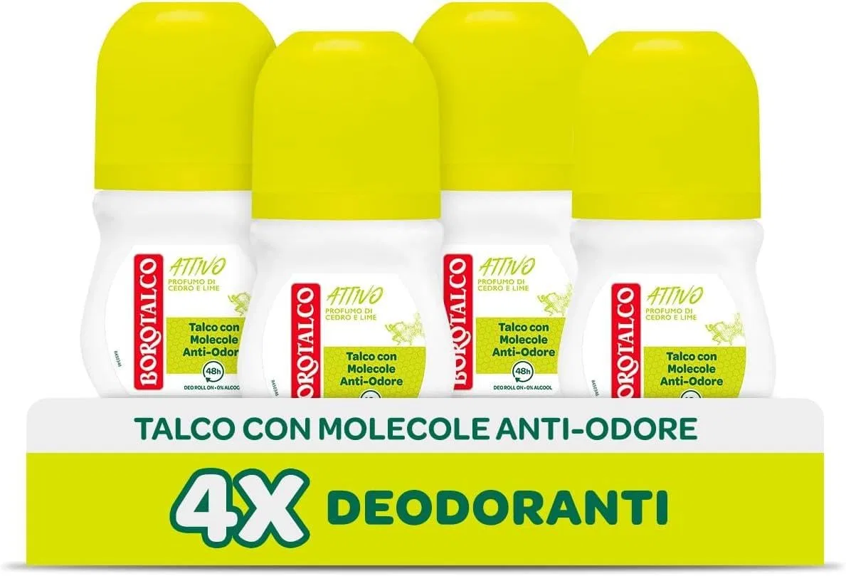 Набор роликовых дезодорантов Borotalco Active Yellow, 4 шт. по 50 мл Borotalco