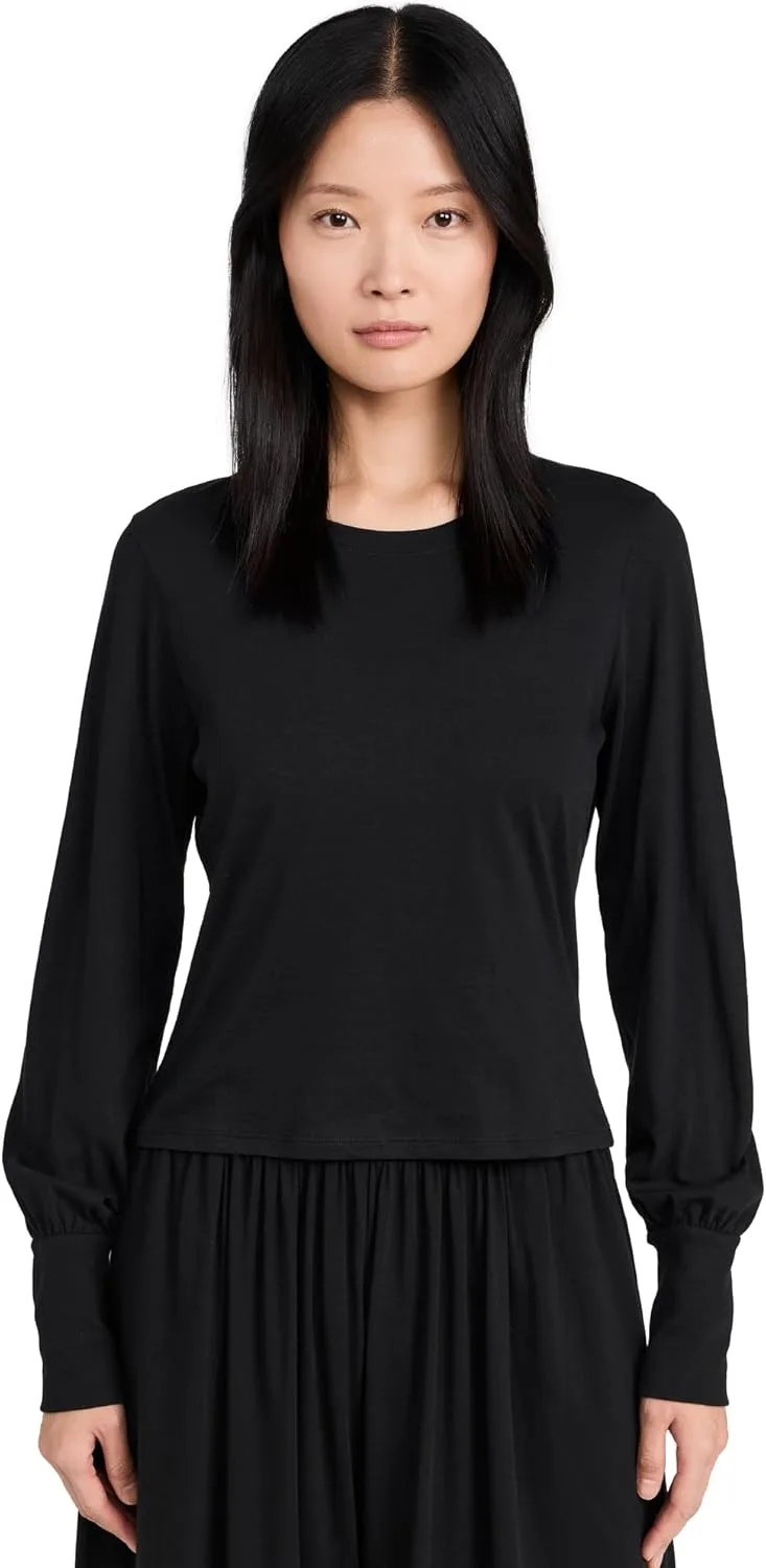 

Органическая пима футболка с длинным рукавом и круглым вырезом для женщин, черная/белая, размеры XS-XL Lunya