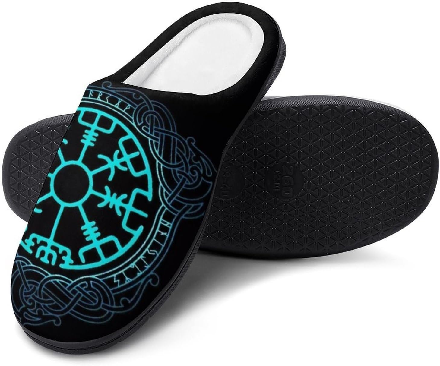 

YXHZYHY Старинные скандинавские викинговские узоры Мужские тапочки, мягкие теплые тапочки без задника, зимние тапочки для дома и улицы, Compass