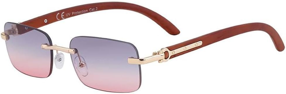 

Небольшие прямоугольные солнцезащитные очки без оправы для женщин и мужчин, роскошные винтажные, с отделкой под дерево, металлические, классические, для активного отдыха, с защитой от УФ-излучения UV400 generic, C6graypink