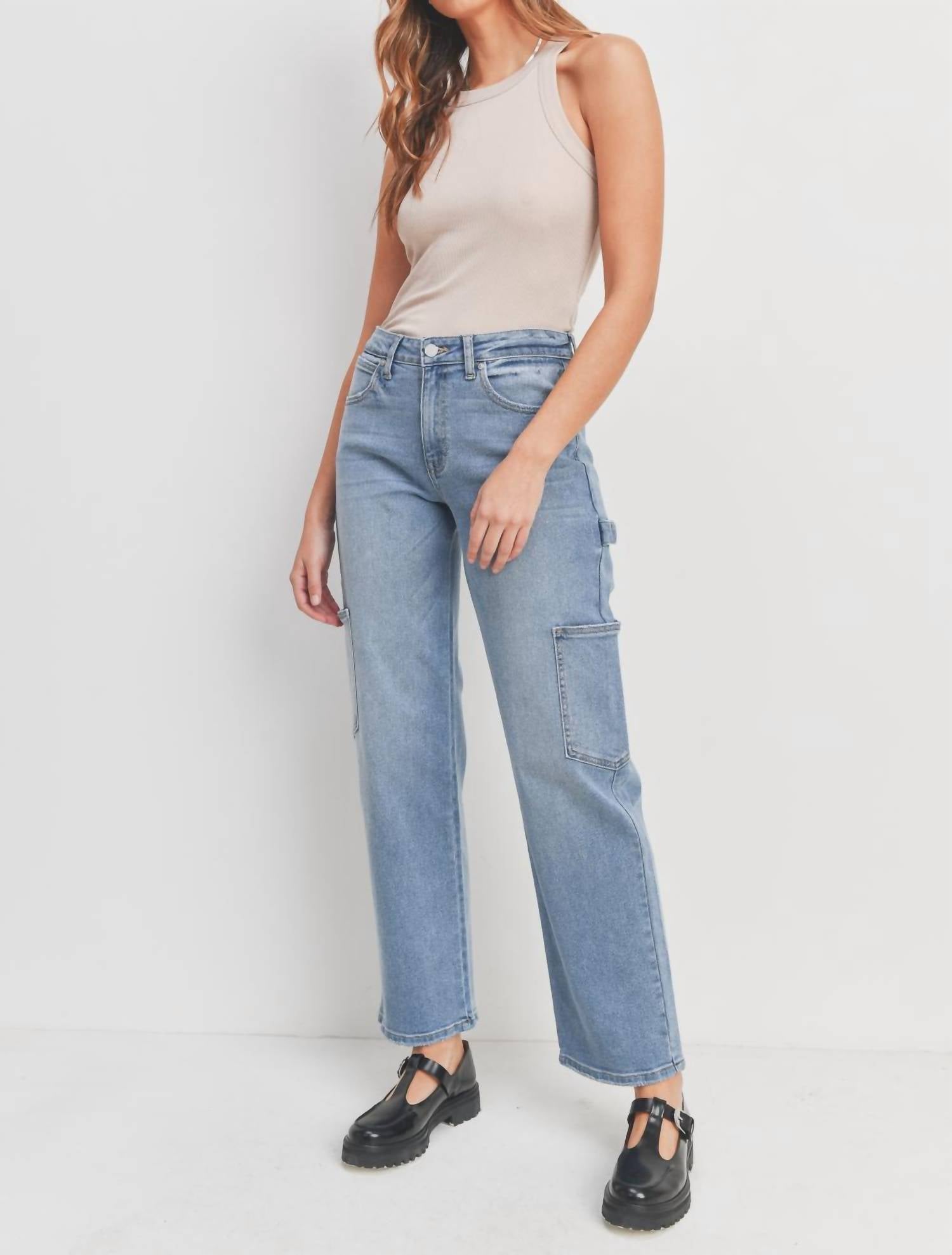 

Джинсы Cargo Straight Leg из светлого денима JUST BLACK DENIM, цвет light denim