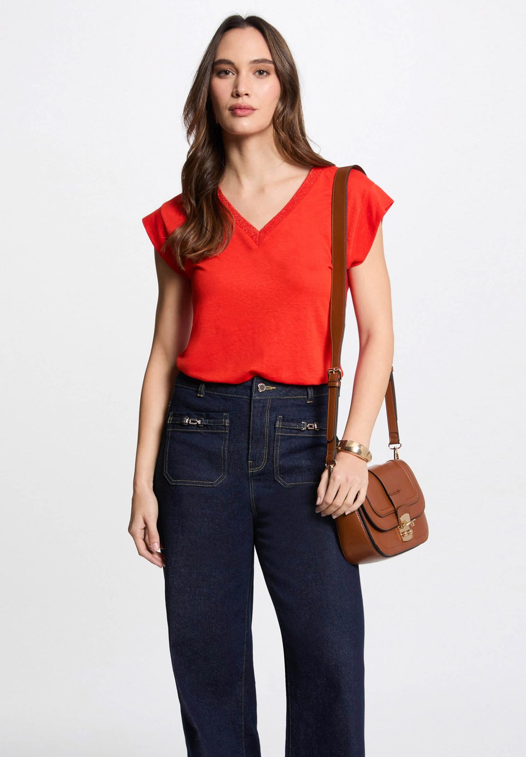 

Футболка с принтом SHORT-SLEEVED WITH V-NECK Morgan, оранжевый