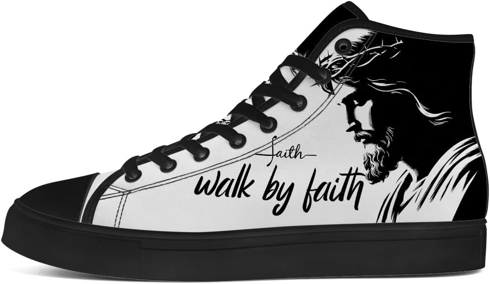 Кеды на высокой подошве chebing для мужчин и женщин, Faith Over Fear, с верхом из ткани, шнуровкой, повседневные, подарок для мужчин и женщин, белый — фото 3