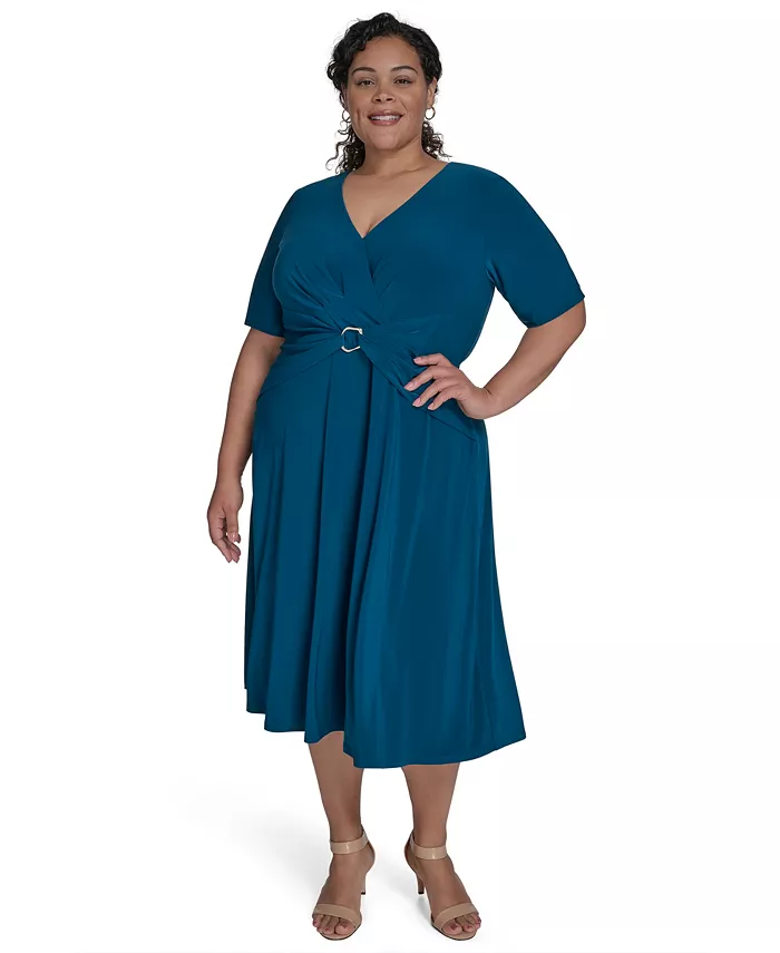 

Платье миди из джерси с V-образным вырезом больших размеров Jessica Howard, синий