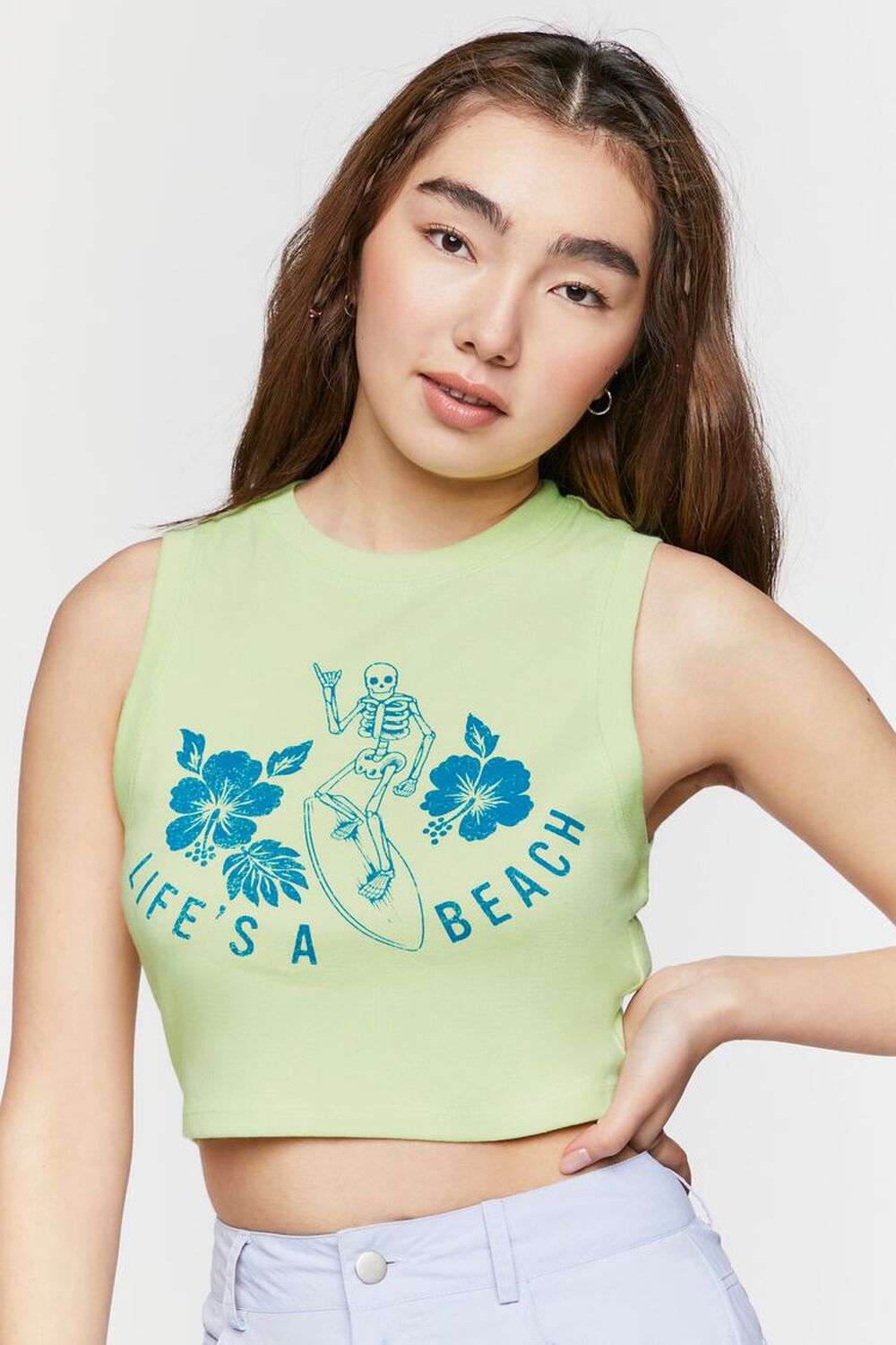 

Укороченная майка Lifes A Beach Forever 21, зеленый