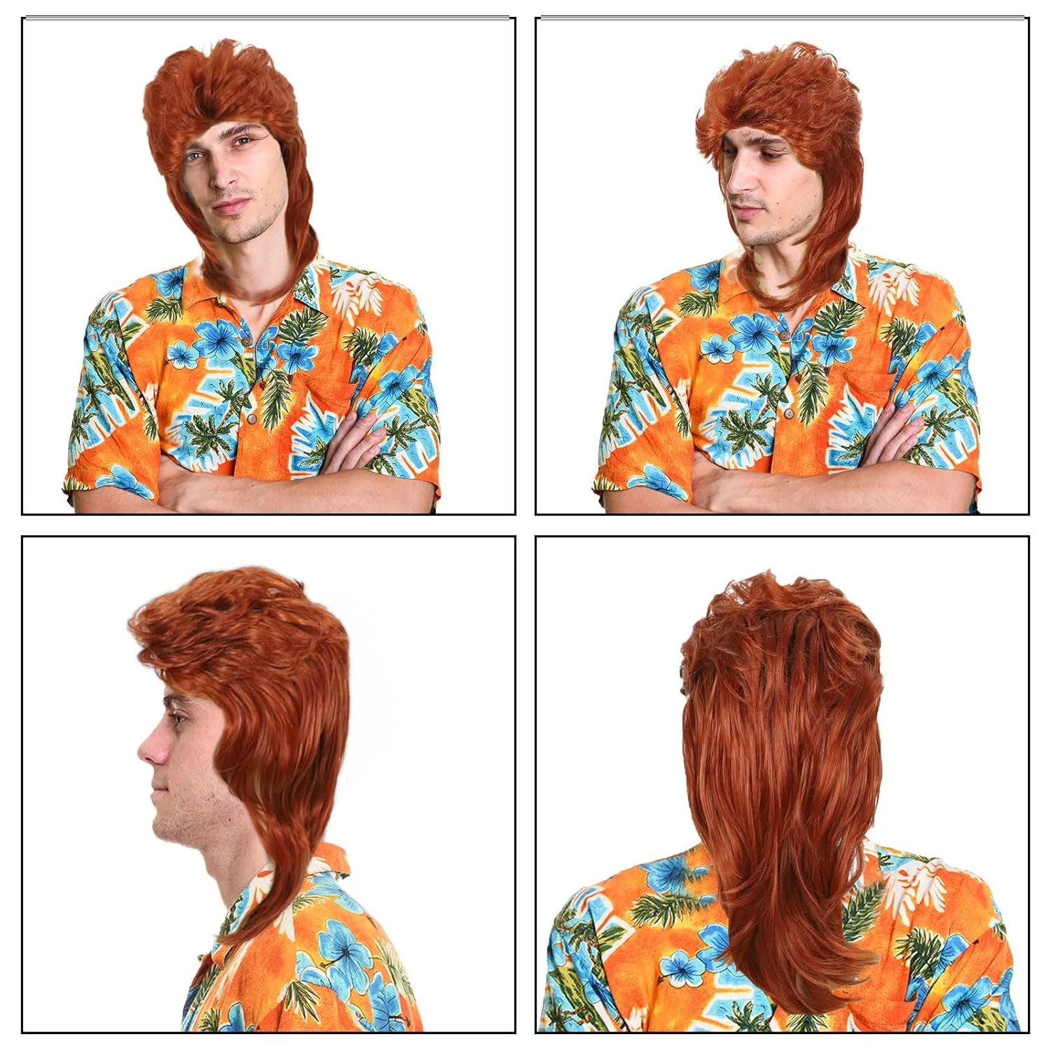 Мужской парик «Mullet» красный для вечеринок Founsho, Red — фото 3