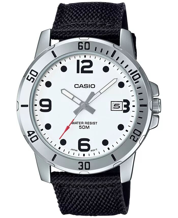 

Мужские часы с черным тканевым ремешком, 45 мм, MTPVD01C-7BV Casio, черный