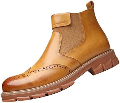 

Мужские кожаные ботинки MOYOWEI Chelsea, классические с цветочной резьбой, с очной отделкой, на низком каблуке, повседневные деловые ботильоны Oxford, коричневый