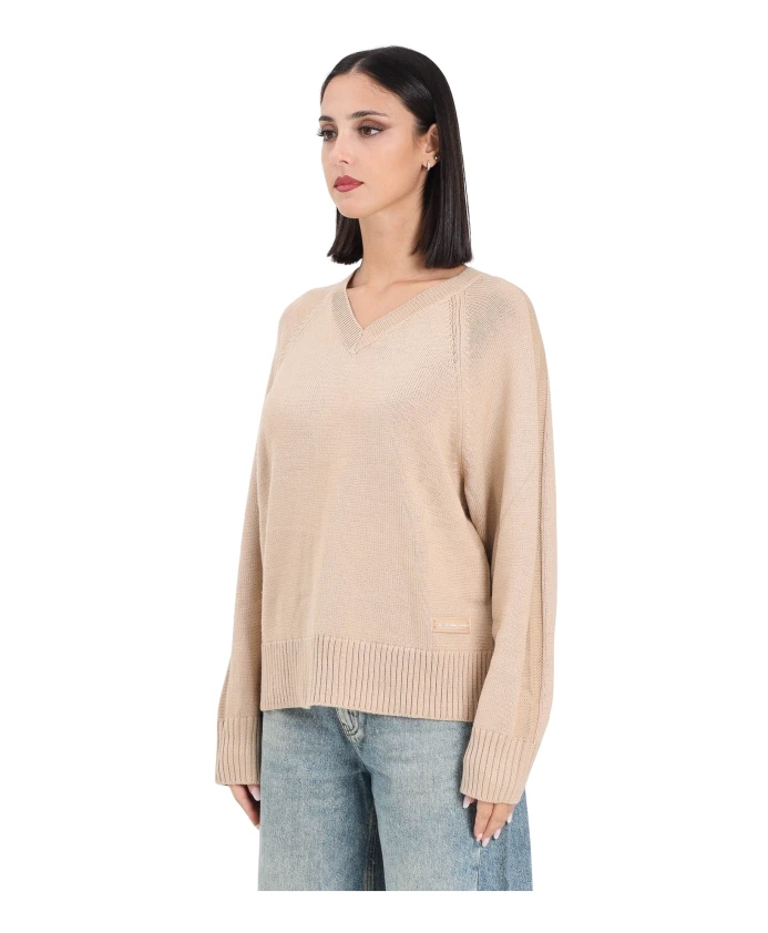 

Бежевый женский свитер с V-образным вырезом, осень/зима Armani Exchange, коричневый
