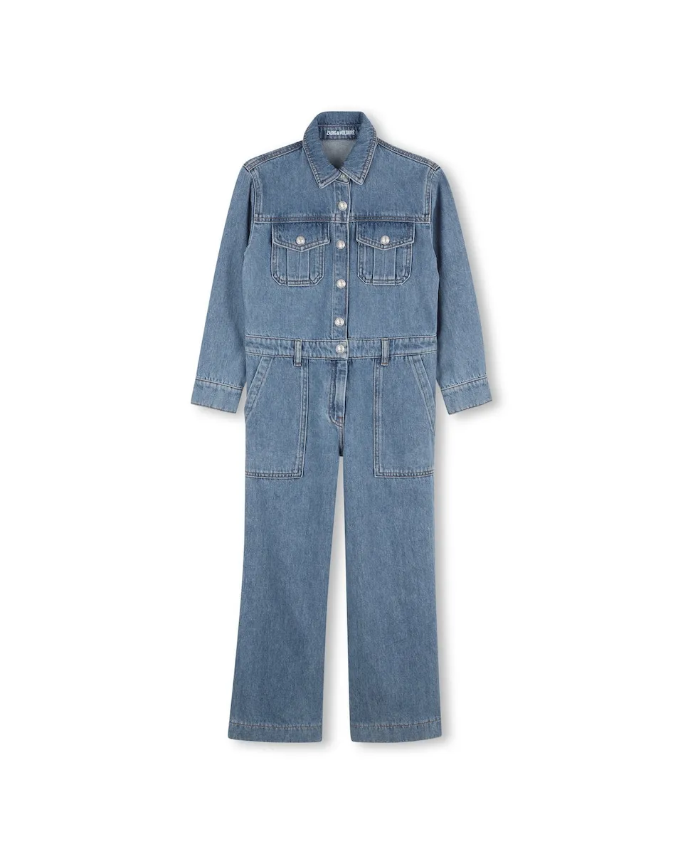 

Детский комбинезон для девочки из хлопка синего цвета Zadig & Voltaire