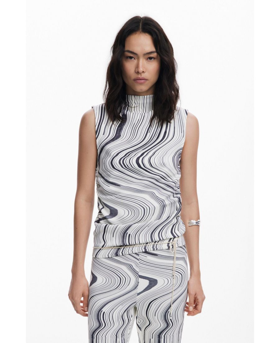 

Женская футболка в волнистую полоску Desigual, Off white, Белый, Женская футболка в волнистую полоску Desigual, Off white