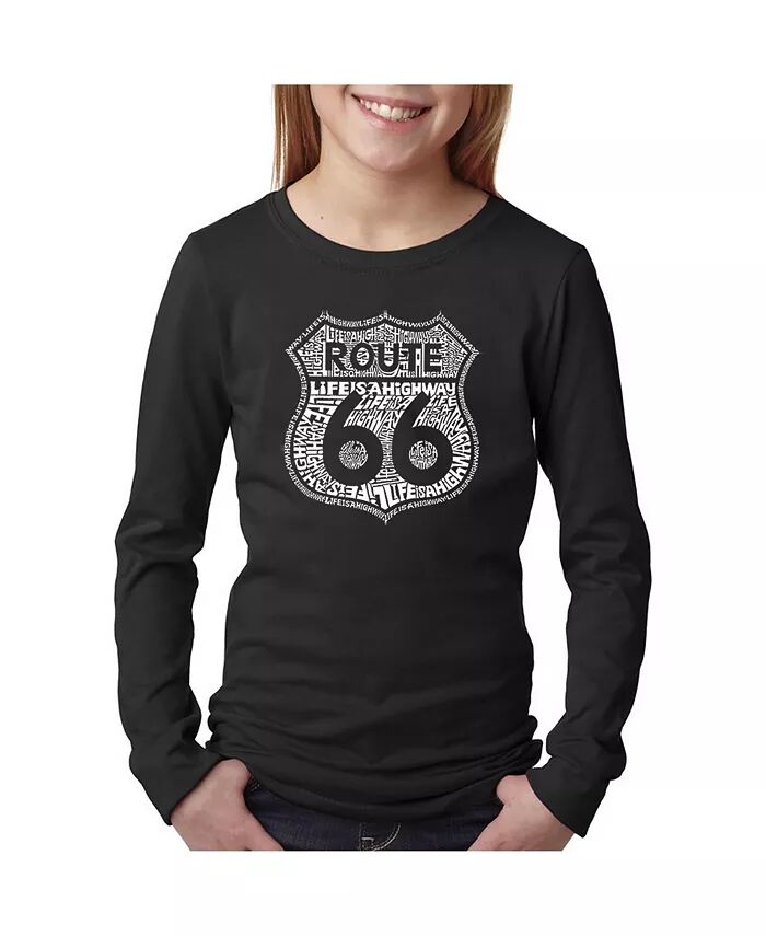 

Футболка с длинными рукавами и надписью Word Art для девочек — Route 66 — Life is a Highway La Pop Art, черный