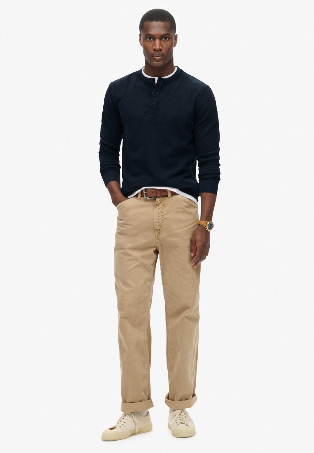 Топ с длинными рукавами VINTAGE TEXTURED GRANDAD Superdry, темно-синий — фото 2