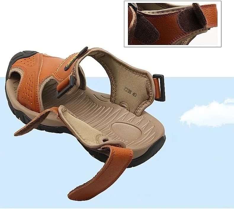 

Mens Leather Hiking Сандалии with Arch Support Orthopedic Sport Recovery Athletic Walking Сандалии for Man Outdoor Summer Casual Сандалии DMGYCK, коричневый