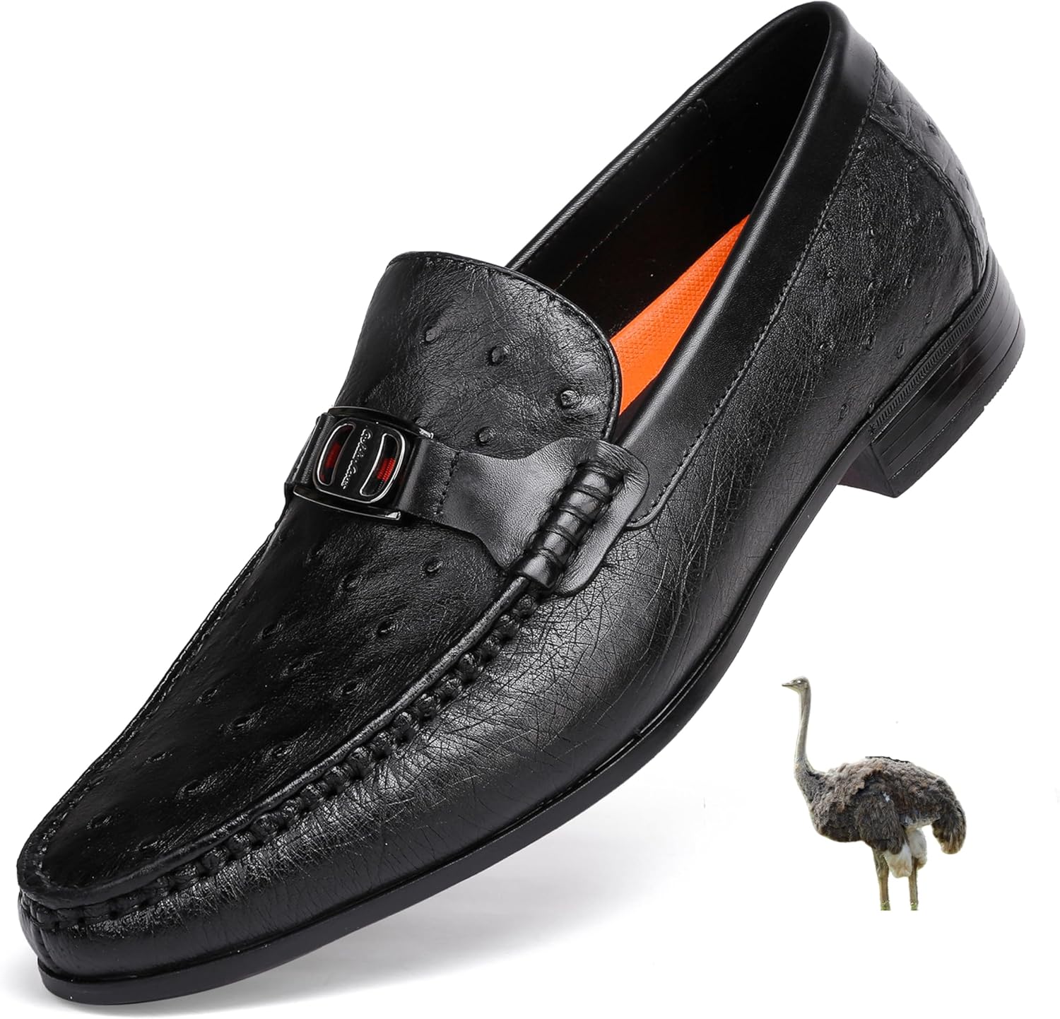 

Мужские классические лоферы из натуральной кожи с роскошным принтом под страусиную кожу и пряжкой, деловые туфли, свадебные лоферы для мужчин, черные Generic