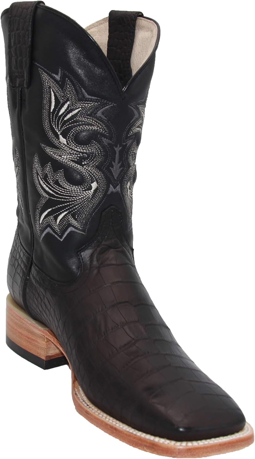 

Мужские кожаные ковбойские сапоги с тиснением под крокодила, квадратный носок Generic, черный