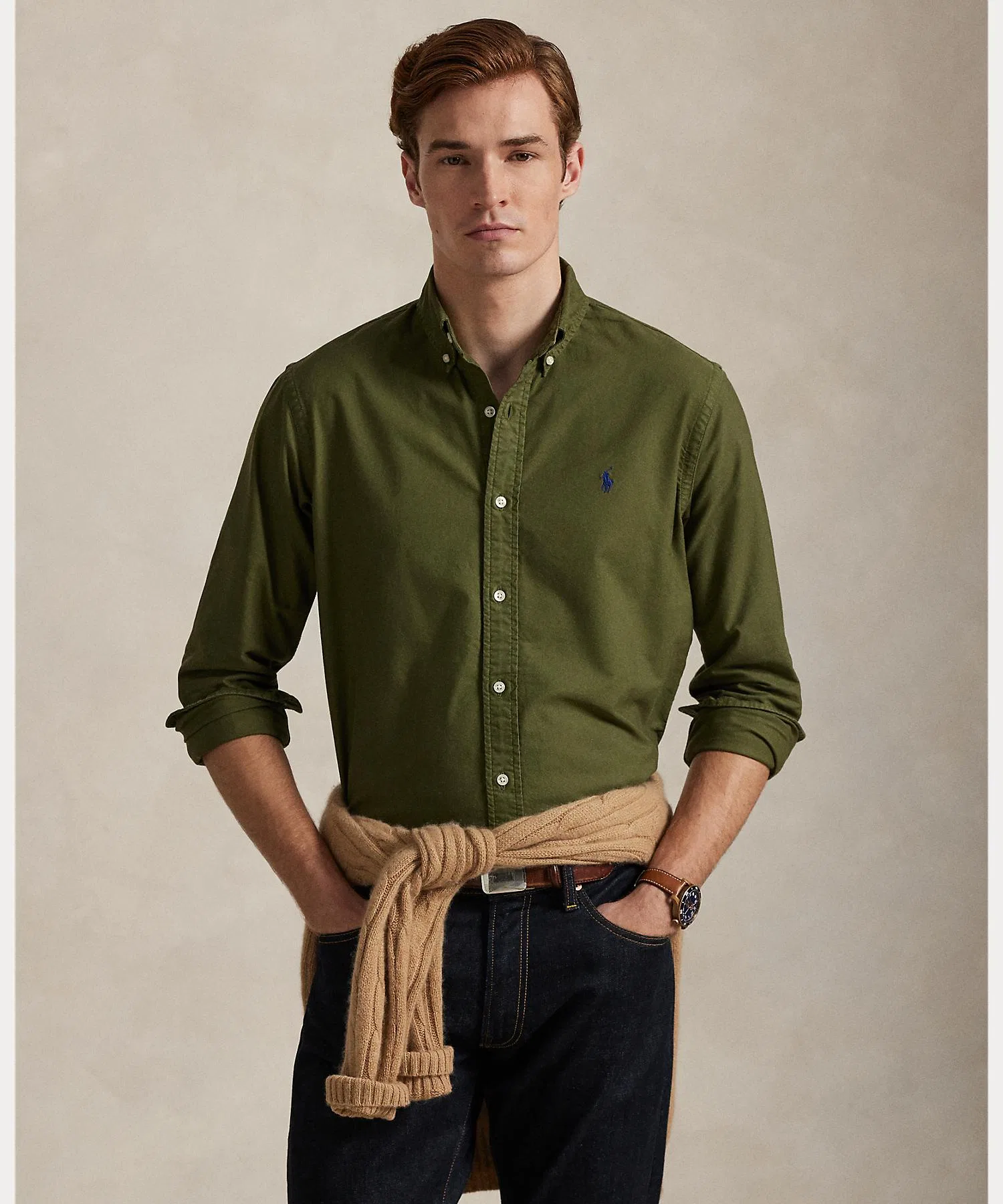 Мужская рубашка POLO RALPH LAUREN Классический крой, окрашенная оксфордская ткань