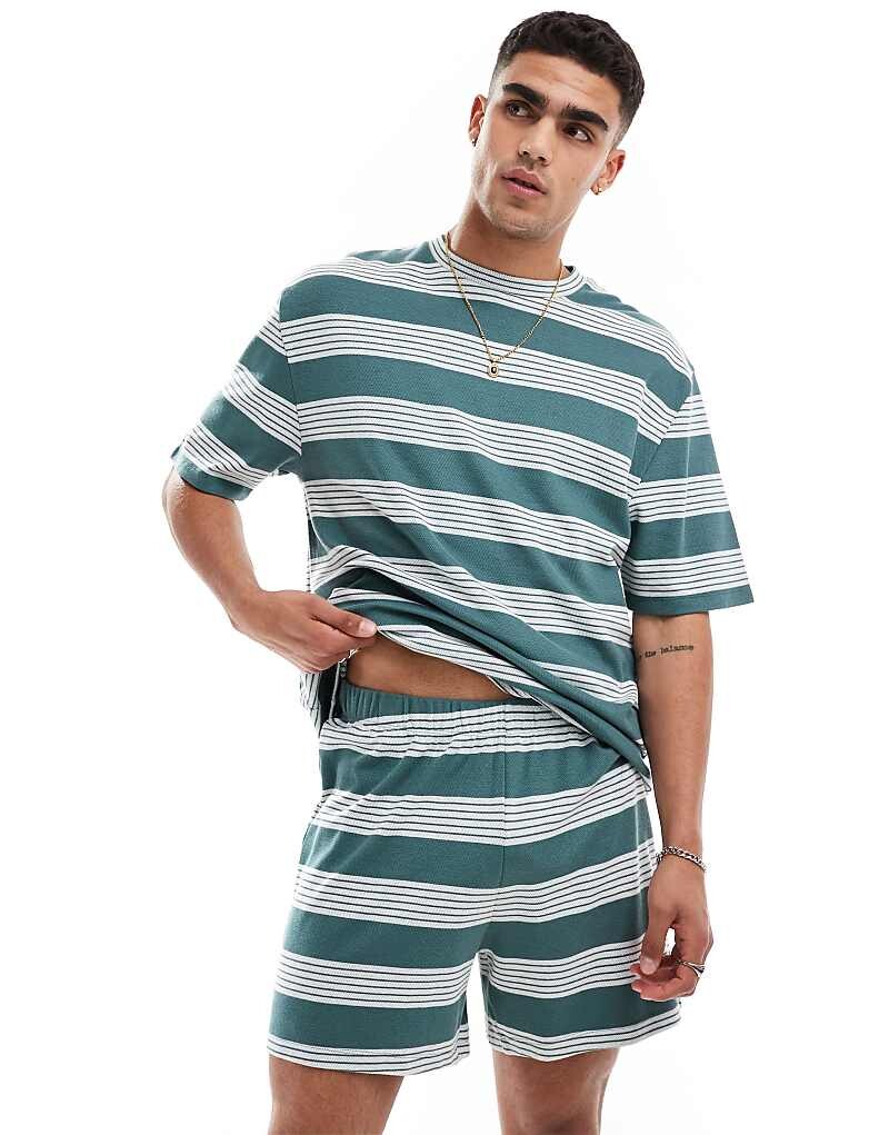 

ASOS DESIGN — Домашний комплект в сине-кремовую полоску: футболка и шорты
