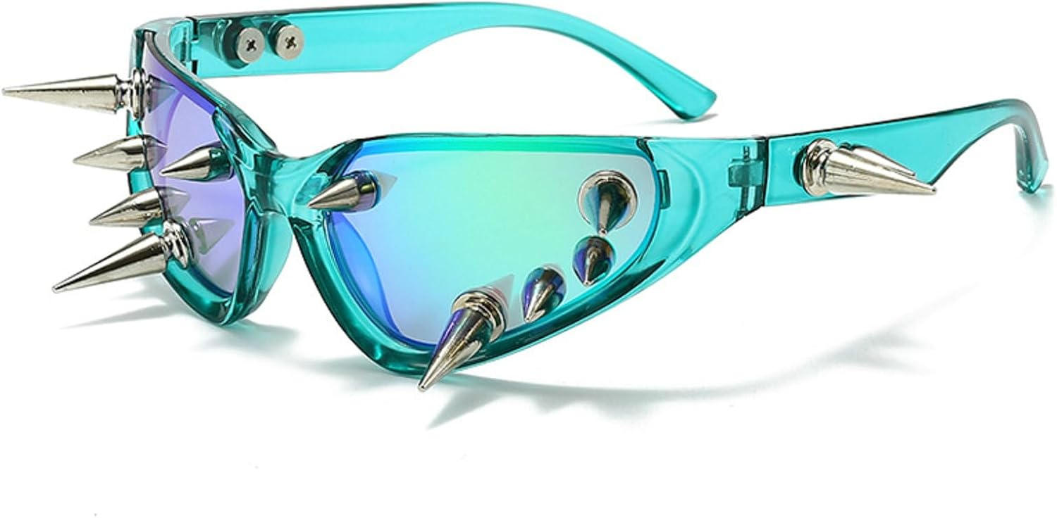 

Большие женские солнцезащитные очки в стиле Y2K, модные солнцезащитные очки с заклепками для женщин, солнцезащитные очки «кошачий глаз» для мужчин, панк-солнцезащитные очки mincl, Green