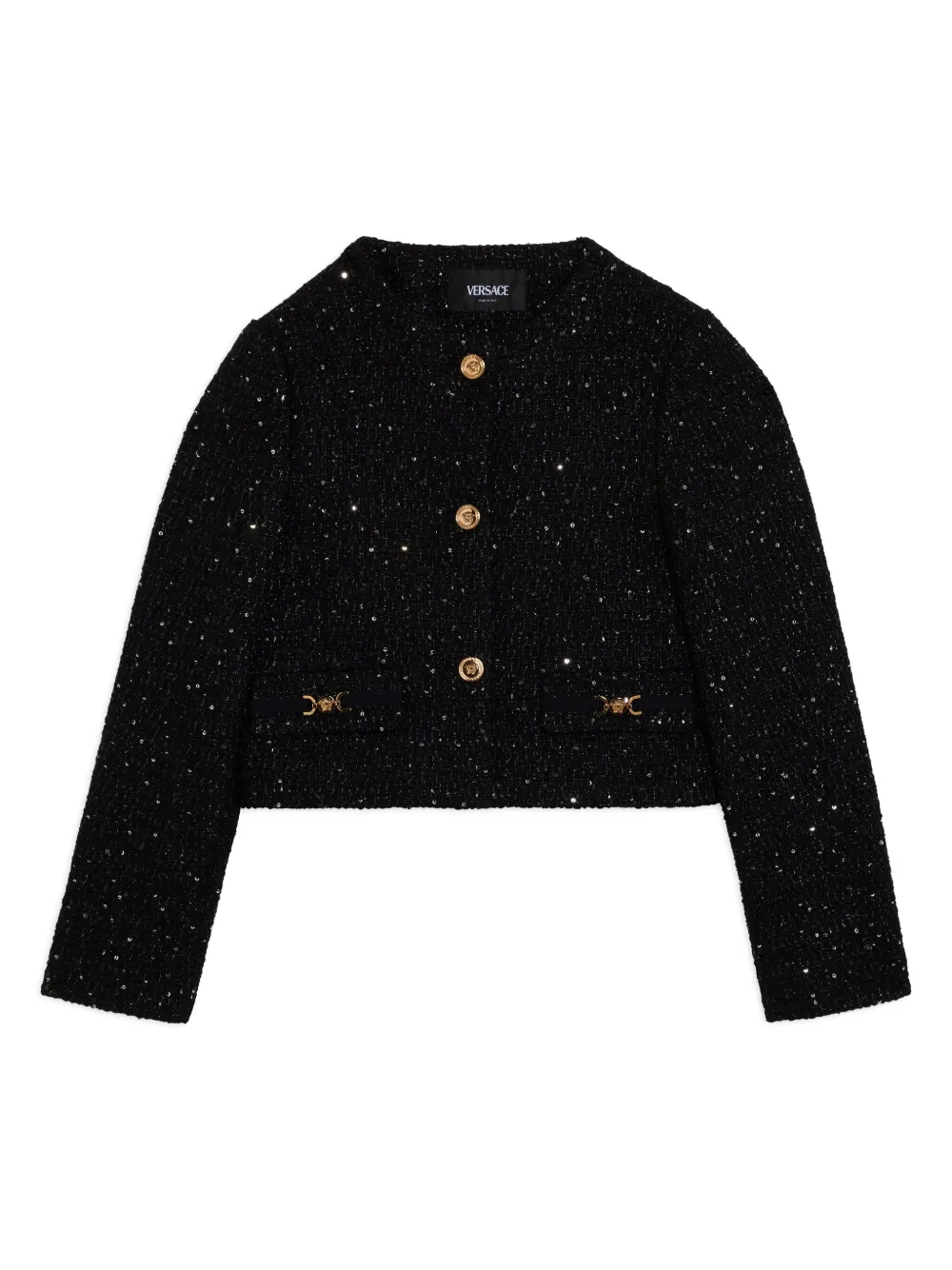 

Твидовый жакет с пайетками Versace Kids, черный