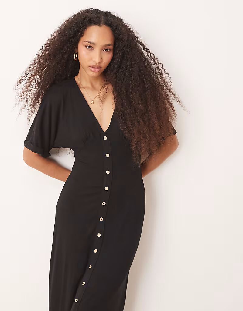

Платье миди с отворотами и пуговицами спереди ASOS DESIGN, черное